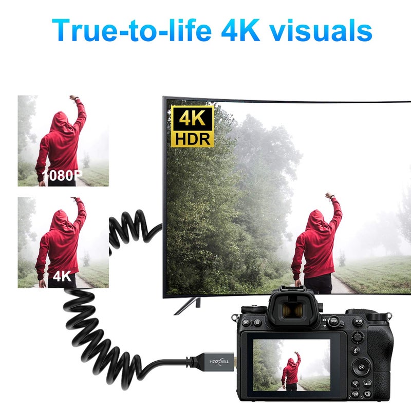 Twozoh كابل ميكرو HDMI إلى HDMI ملفوف، كابل ميكرو HDMI إلى HDMI كامل يدعم HDMI 2.0، 3D 4K UHD، 1080p (يمتد حتى 1.5م) - Image 5